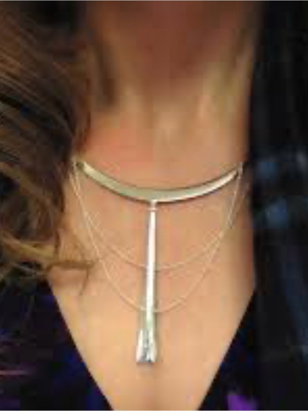 Stella & Dot Silver Multi-Layer Bar Tassel Choker Necklace